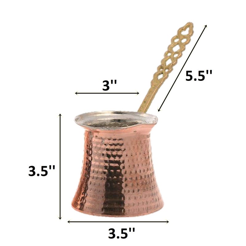 BSRN Turkish Coffee Pot and Copper Spoon Set - 9 Oz Thick 2mm Antique Copper Looking - Stove top Coffee Maker Cezve with Copper Handle & Copper Spoon - for 3 People - Image 2